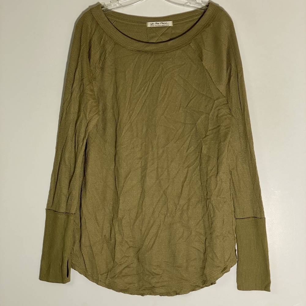 Free People Top Womens Medium Olive Green Oversize Thermal We The Free Coastal M